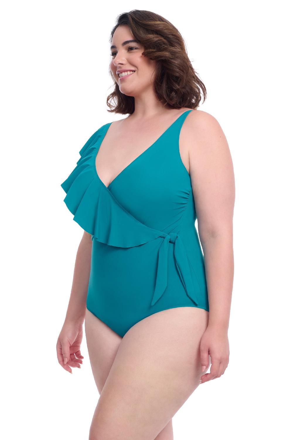 Gottex Tutti Frutti Plus Size Asymmetrical Ruffle Surplice One Piece Swimsuit Profile