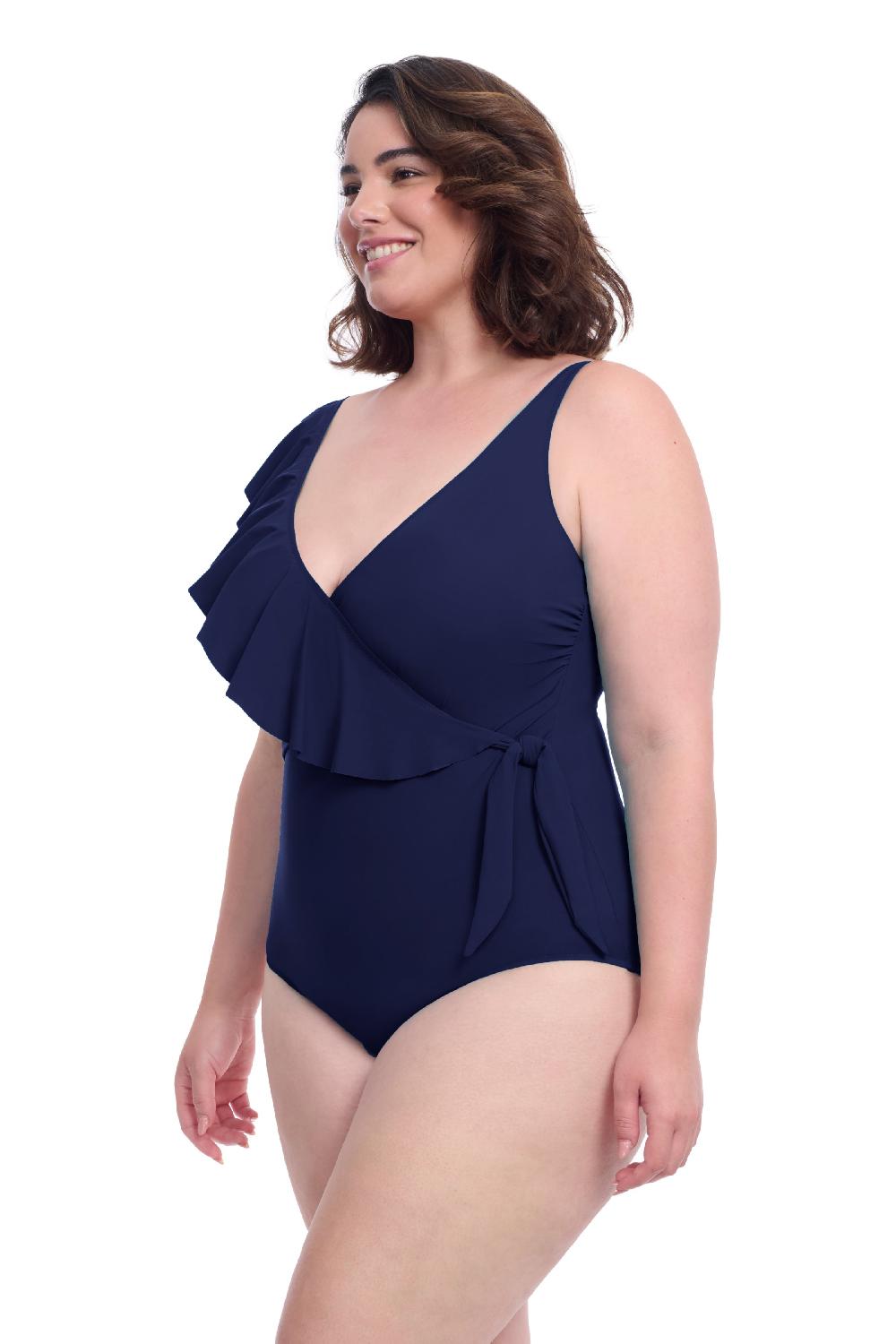 Gottex Tutti Frutti Plus Size Asymmetrical Ruffle Surplice One Piece Swimsuit Profile