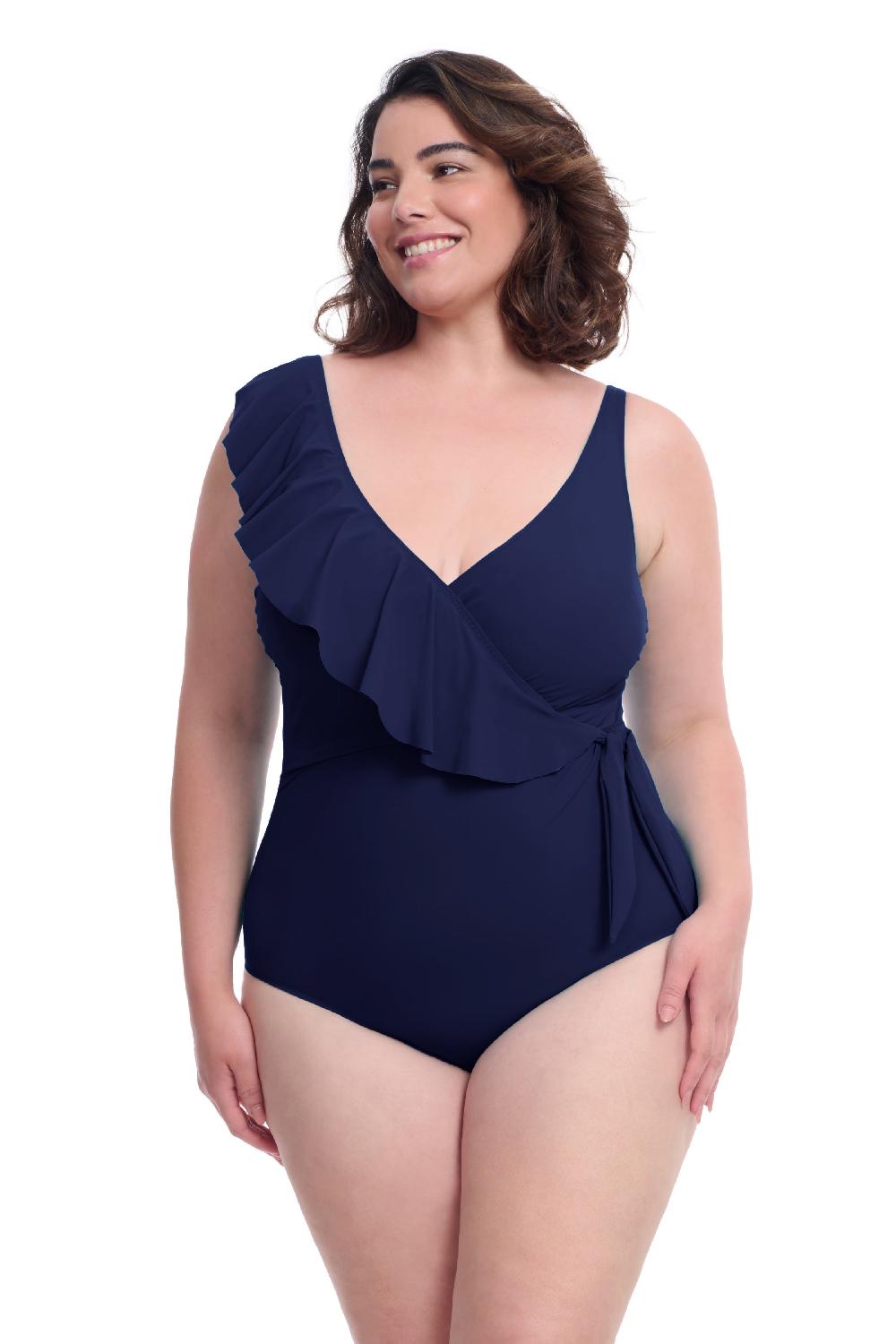 gottex Tutti Frutti Plus Size Asymmetrical Ruffle Surplice One Piece Swimsuit Profile