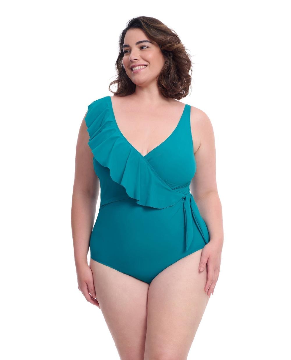 gottex Tutti Frutti Plus Size Asymmetrical Ruffle Surplice One Piece Swimsuit Profile