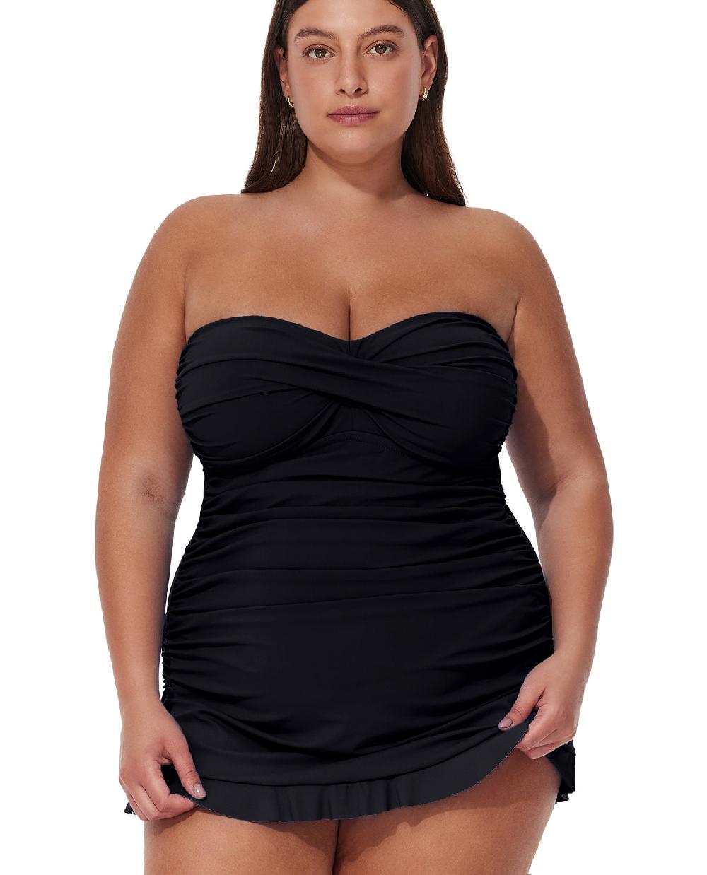 Gottex Tutti Frutti Plus Size Bandeau Swimdress Black