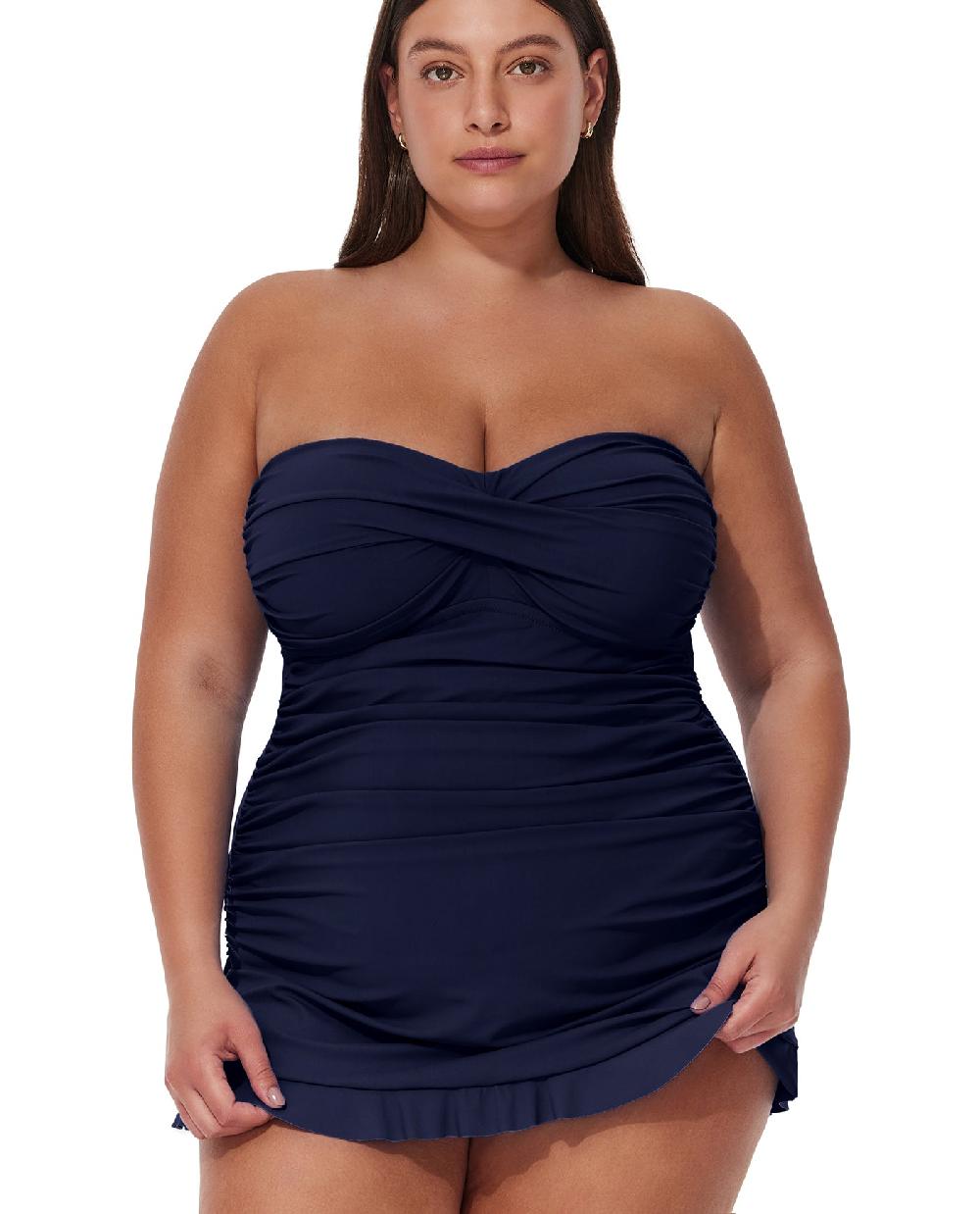 Gottex Tutti Frutti Plus Size Bandeau Swimdress Navy