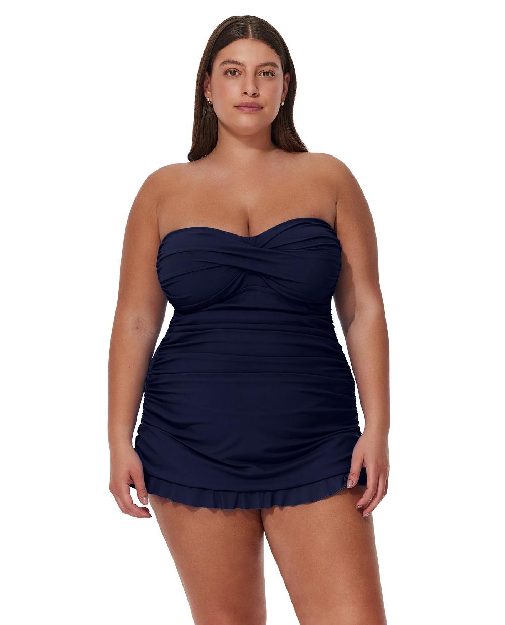 gottex Tutti Frutti Plus Size Bandeau Swimdress Navy