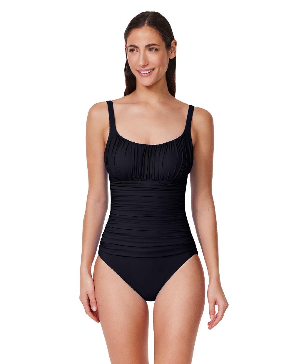 gottex Tutti Frutti Shirred Peasant One Piece Black