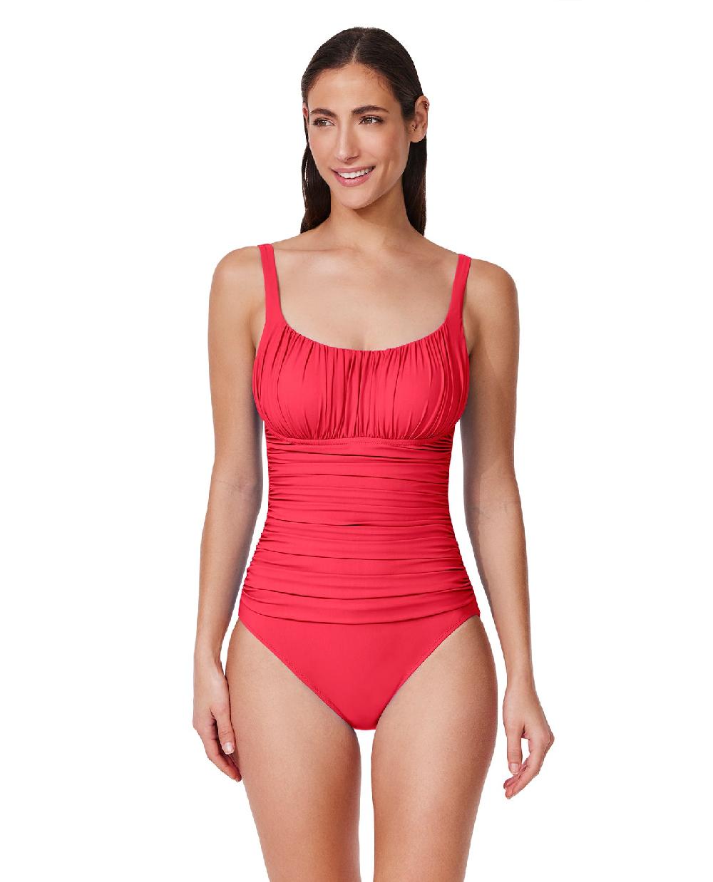 gottex Tutti Frutti Shirred Peasant One Piece Coral