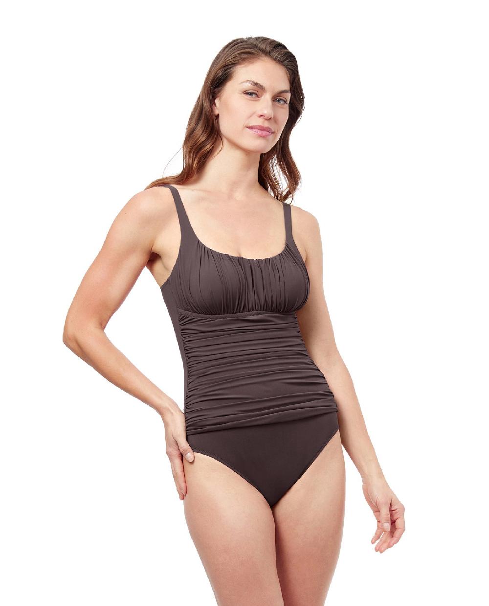 gottex Tutti Frutti Shirred Peasant One Piece Swimsuit Brown