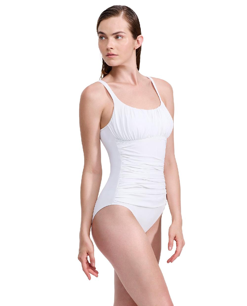 Gottex Tutti Frutti Shirred Peasant One Piece White