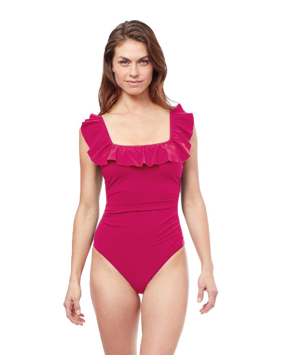 gottex Tutti Frutti Square Neck Ruffle One Piece Swimsuit Red