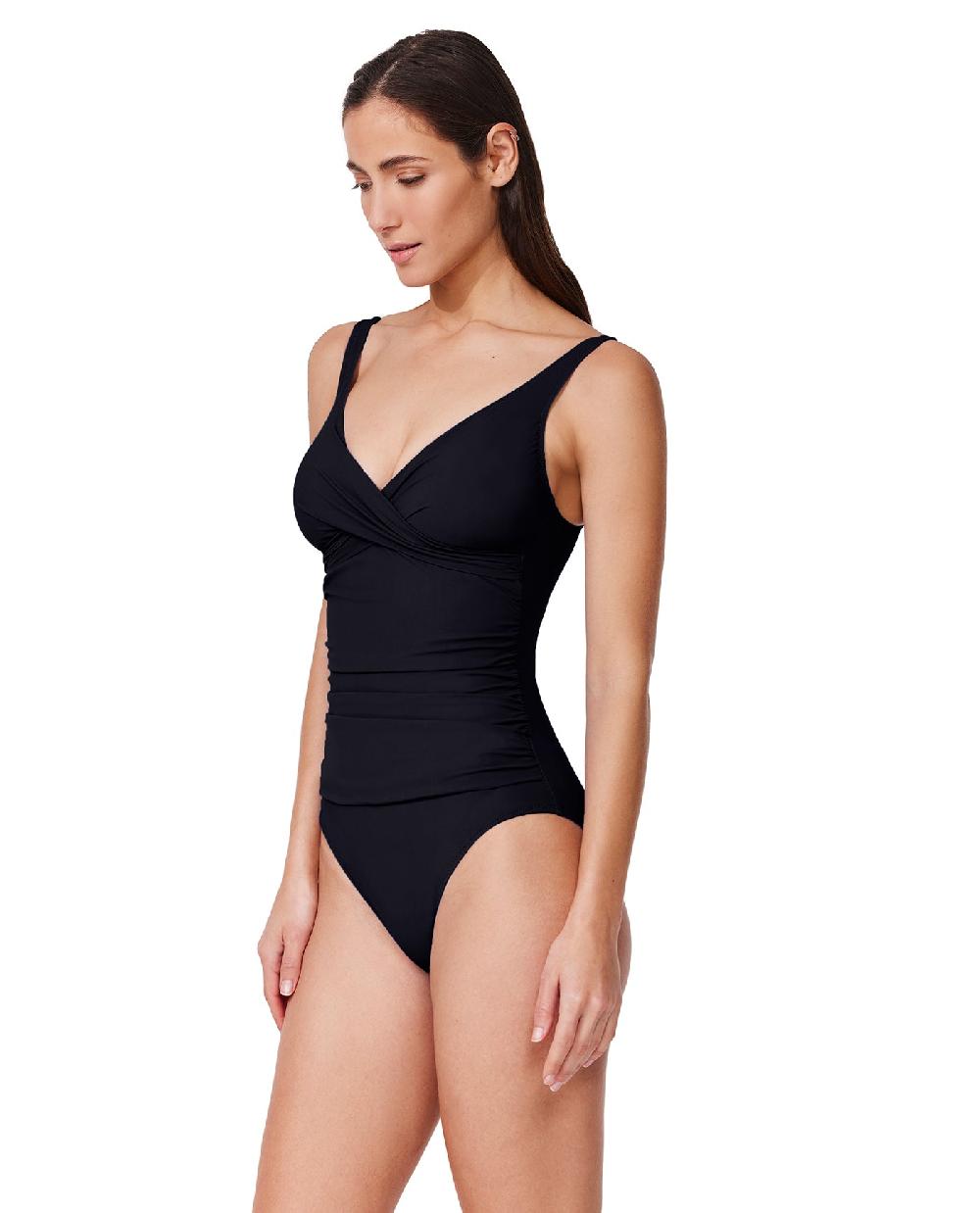 Gottex Tutti Frutti Twist Front V-Neck One Piece Black