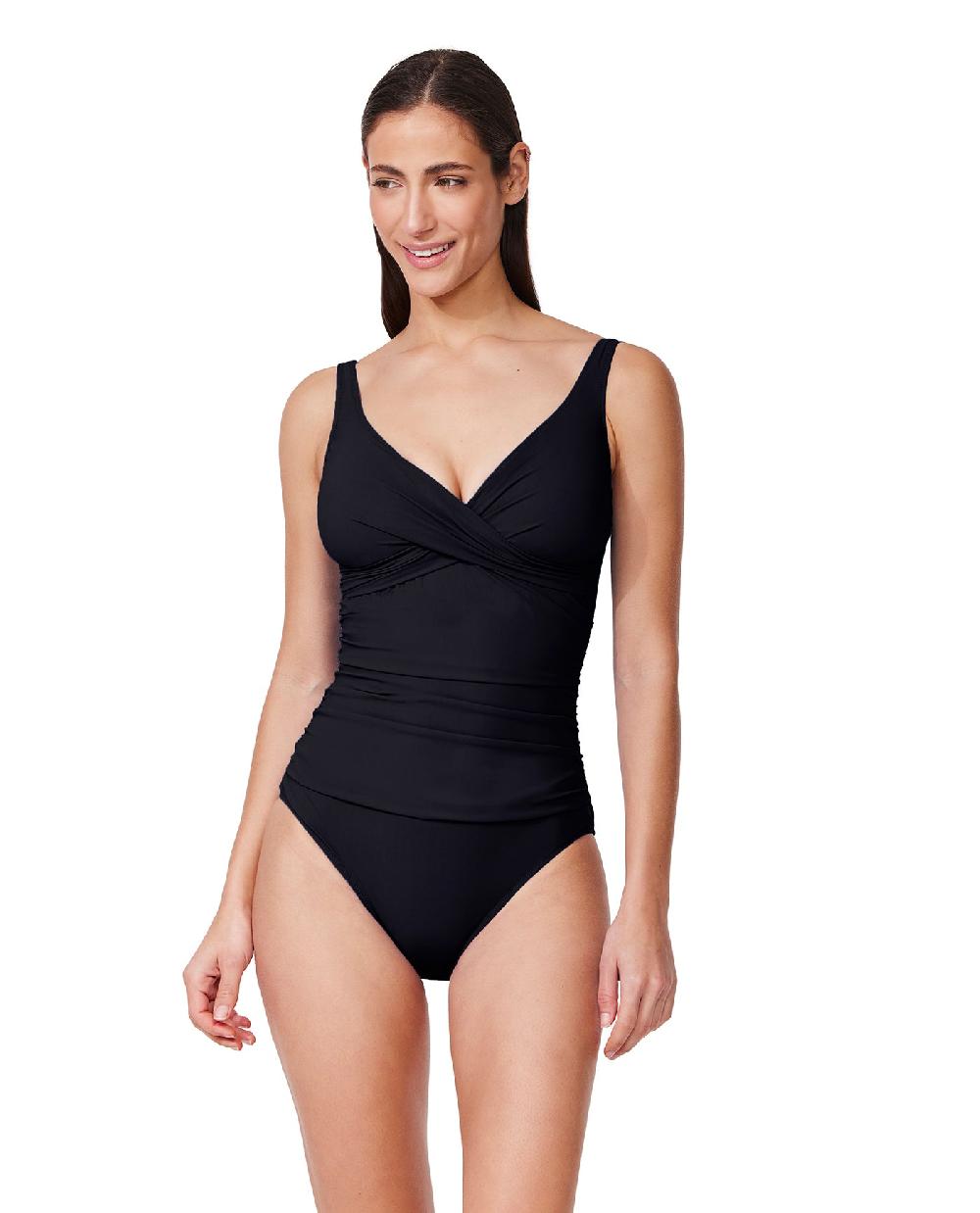 gottex Tutti Frutti Twist Front V-Neck One Piece Black