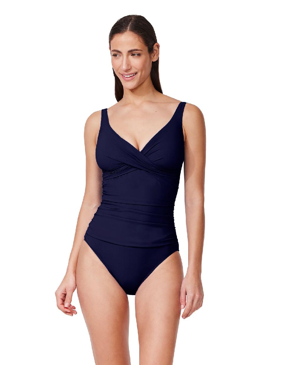 gottex Tutti Frutti Twist Front V-Neck One Piece Navy