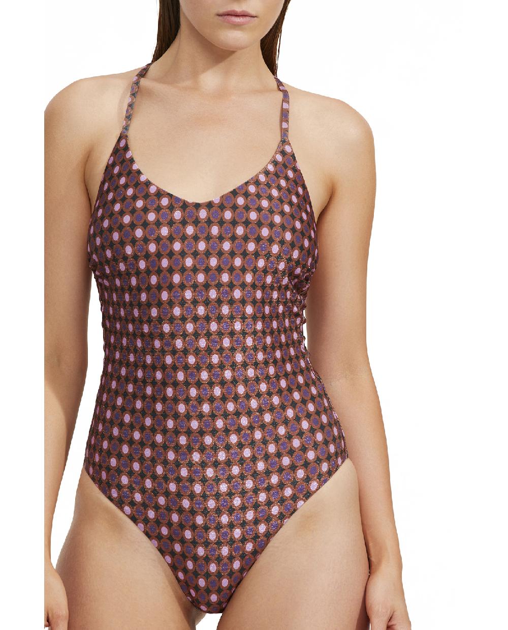 Gottex Vintage Charm Scoop Neck Halter One Piece Purple