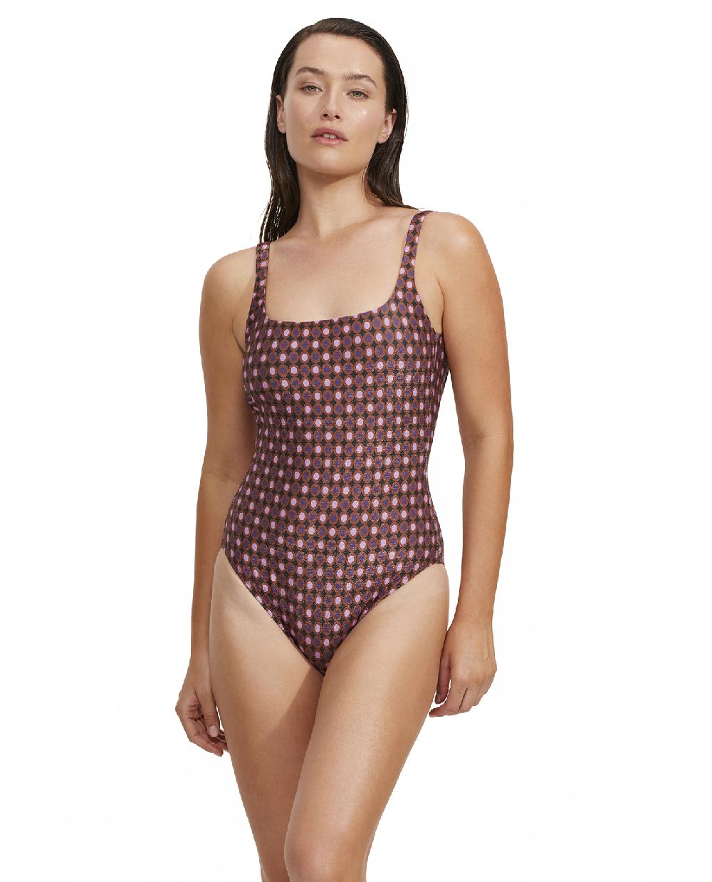 Gottex Vintage Charm Square Neck Tank One Piece Purple