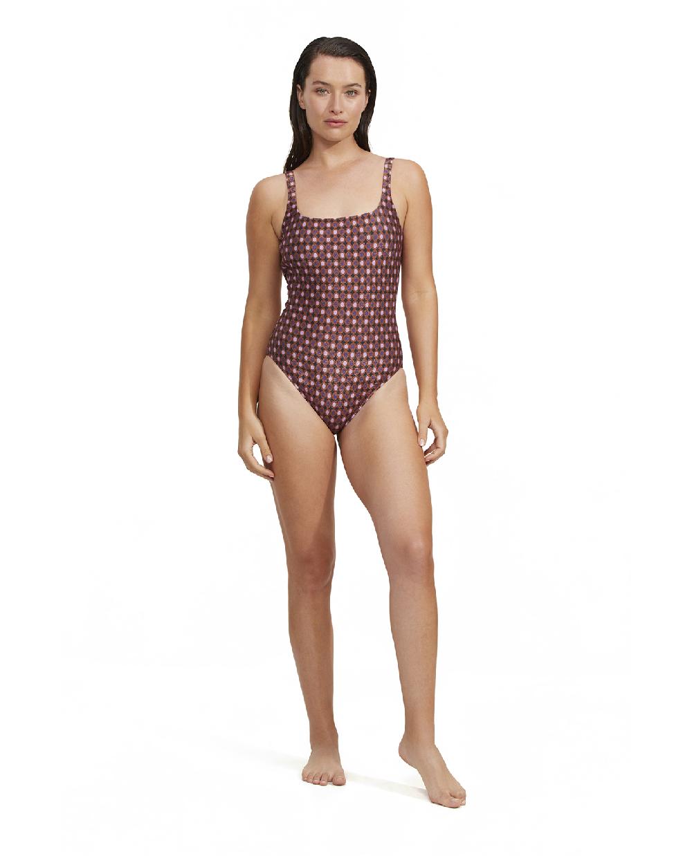 gottex Vintage Charm Square Neck Tank One Piece Purple