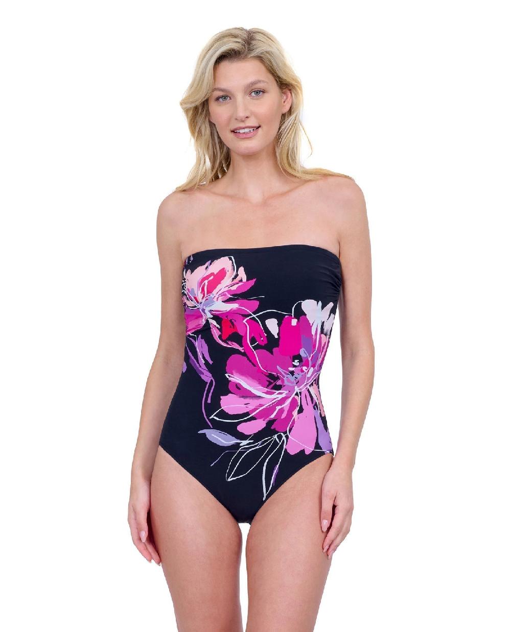 gottex Water Lily Bandeau Strapless One Piece Swimsuit Water