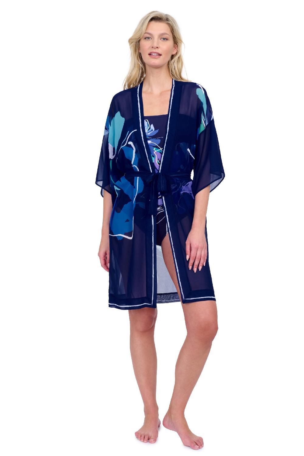 Gottex Water Lily Belted Kimono Flutter Sleeve With Tie Swim Cover U Water
