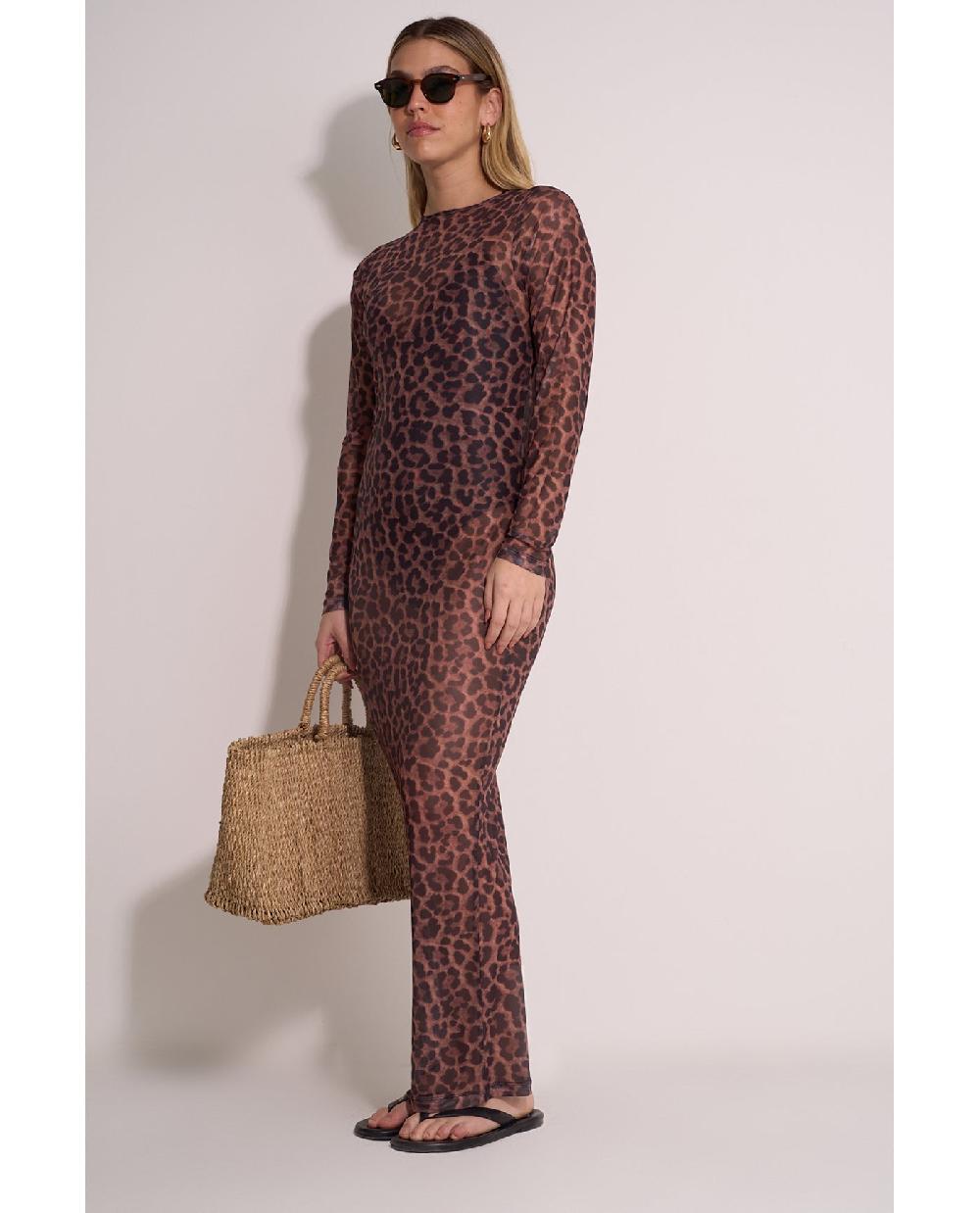 Gottex Wild Mesh Long Sleeve Dress Cover-Up Leopard