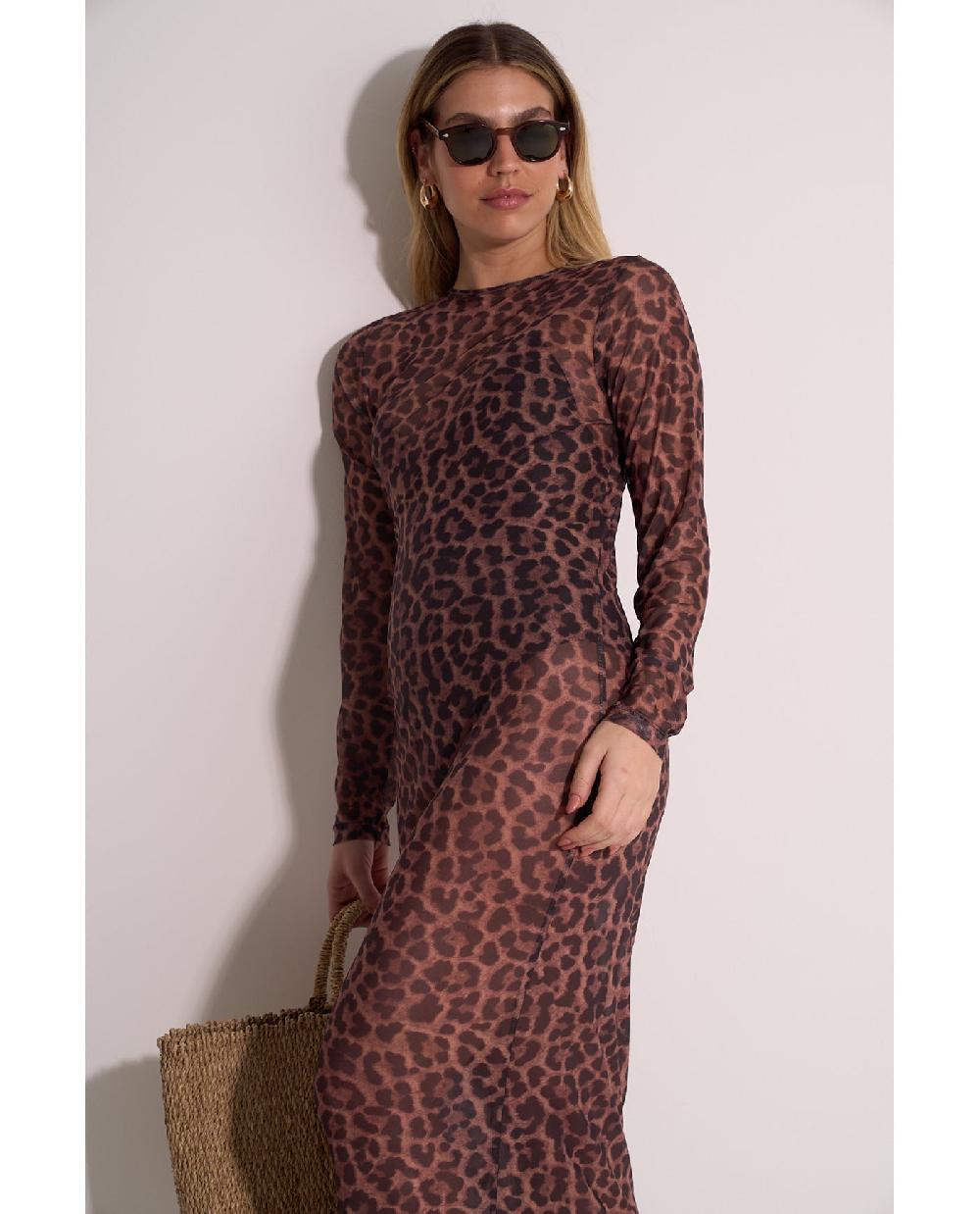 Gottex Wild Mesh Long Sleeve Dress Cover-Up Leopard