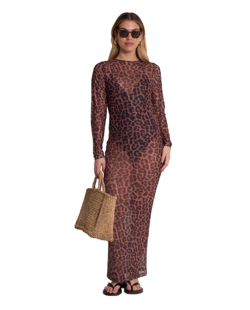 gottex Wild Mesh Long Sleeve Dress Cover-Up Leopard
