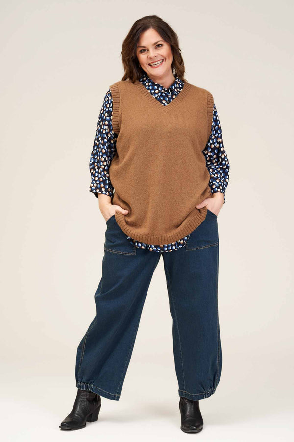 Gozzip Clara Baggy Pants - Dark Blue Denim