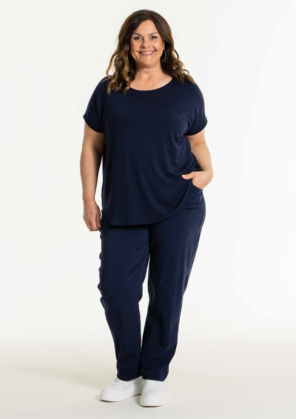 Gozzip Clara Baggy Straight Legs - Navy
