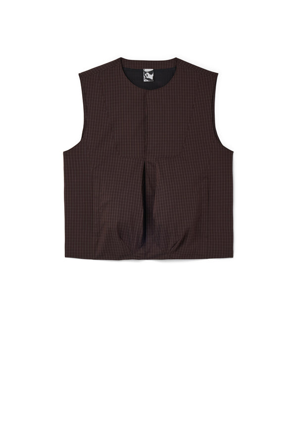 gr10k BILITIS CHECK VEST - CHOCOLATE BROWN