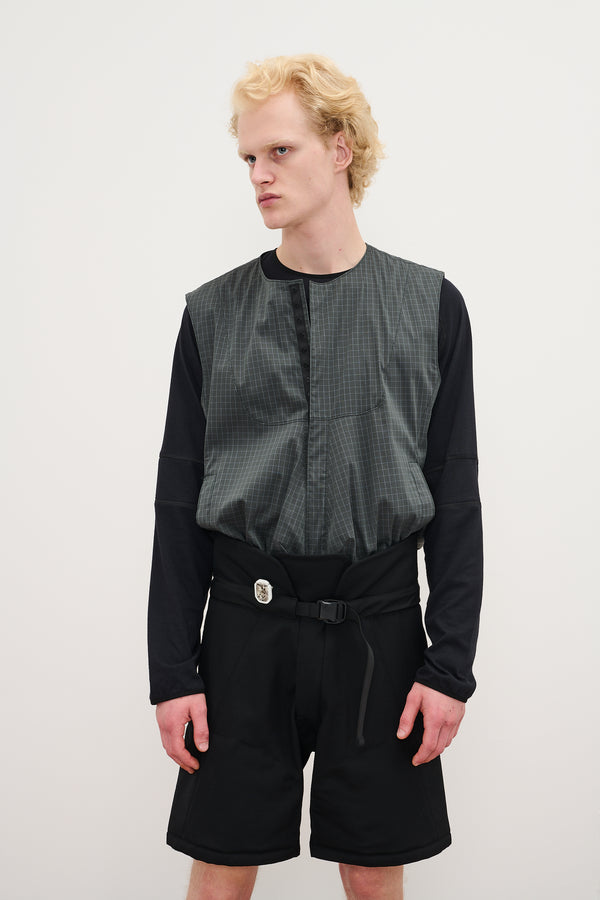 Gr10k BILITIS CHECK VEST - DARK GREEN GREY