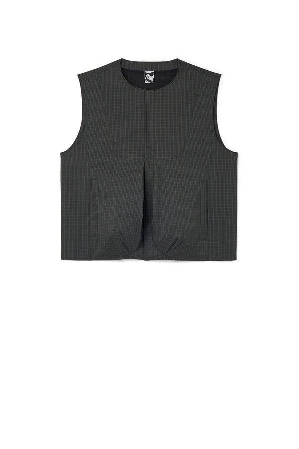 Gr10k BILITIS CHECK VEST - DARK GREEN GREY