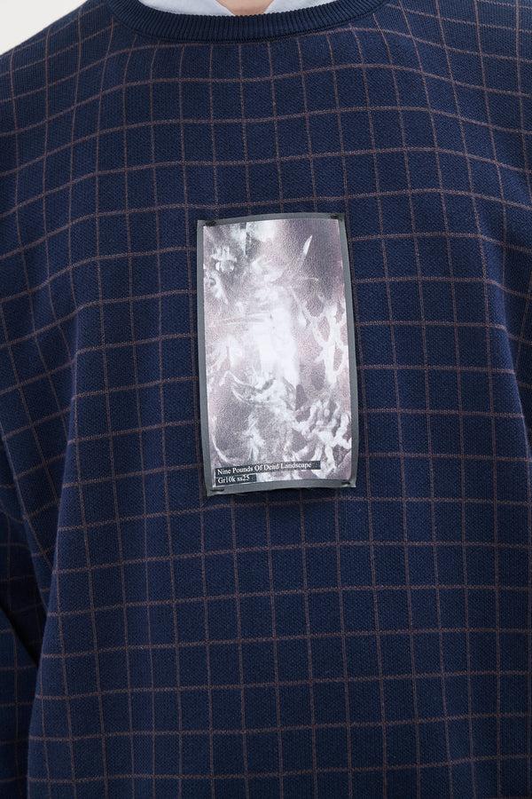 Gr10k CHECKED LONGSLEEVE KNIT - DARK NAVY