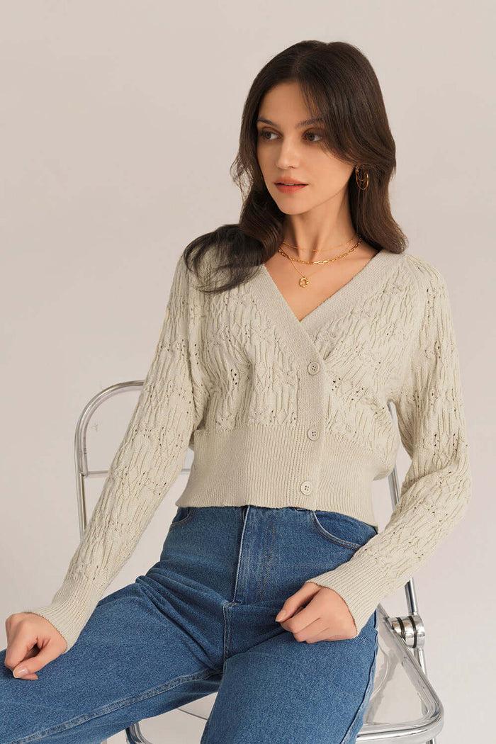 Grace Karin Asymmetric Placket V-Neck Long Raglan Sleeve Cardigan