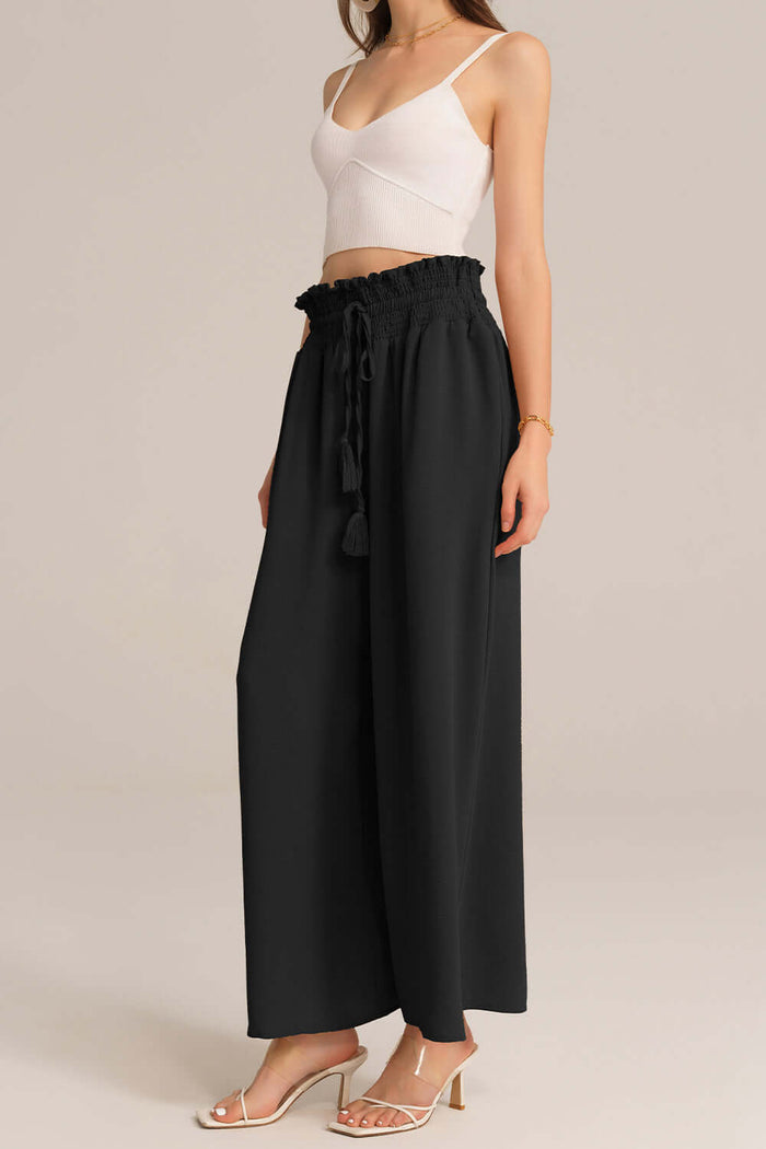 Grace Karin Bohemia Elastic Drawstring Waist Wide-leg Pants - Black
