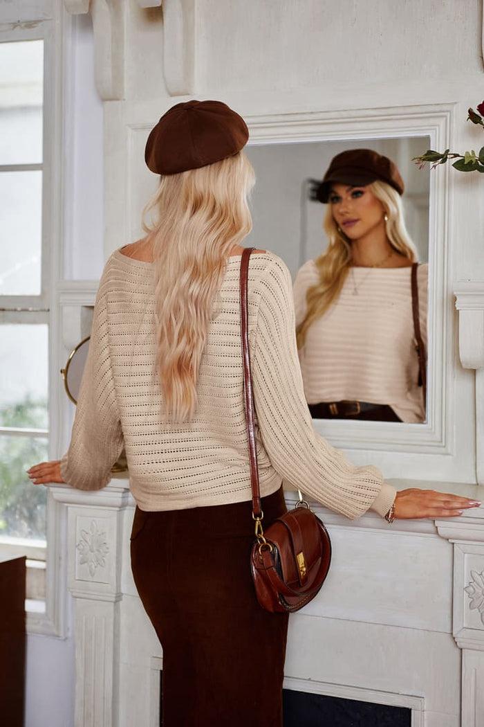 Grace Karin Casual Boat Collar Loose Long Sleeve Knitted Top