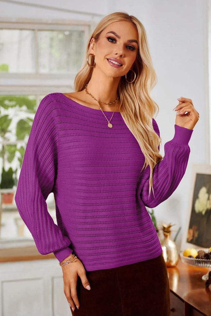 Grace Karin Casual Boat Collar Loose Long Sleeve Knitted Top