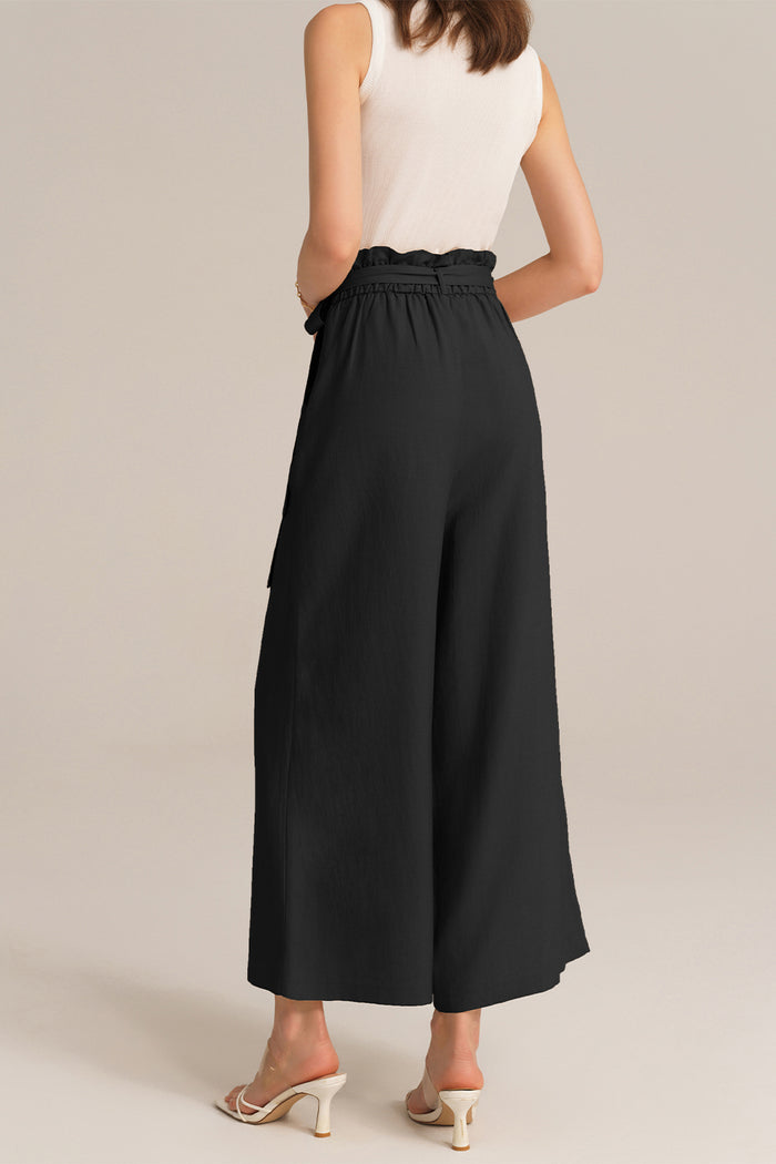 Grace Karin Casual Elastic Waist Wide Leg Ankle Palazzo Capri Pants - Black