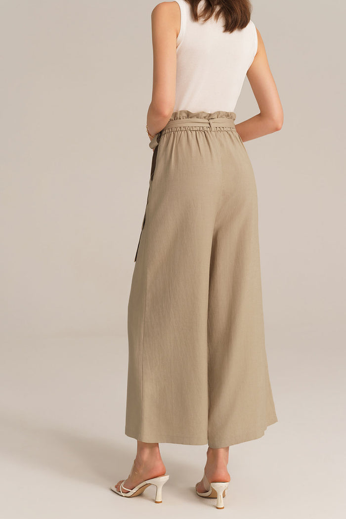 Grace Karin Casual Elastic Waist Wide Leg Ankle Palazzo Capri Pants - Apricot