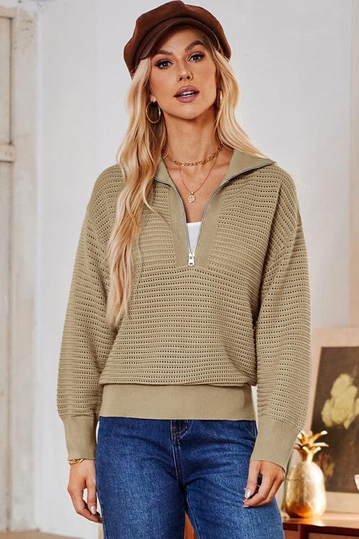 Grace Karin Casual Half Zip Collar Knit Pullover Loose Long Sleeve Tops