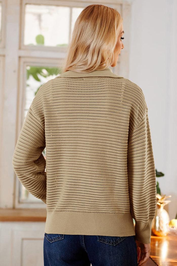 Grace Karin Casual Half Zip Collar Knit Pullover Loose Long Sleeve Tops