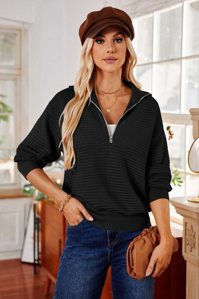Grace Karin Casual Half Zip Collar Knit Pullover Loose Long Sleeve Tops