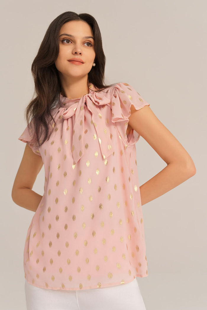 Grace Karin Casual Hot Stamping Short Sleeve Stand Collar Pullover Tops - Pink