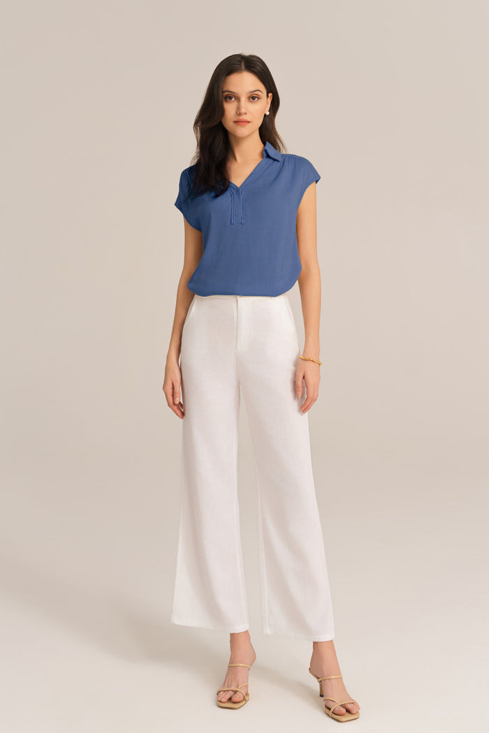 Grace Karin Casual Lapel Collar Loose Fit Pullover Tops - Blue