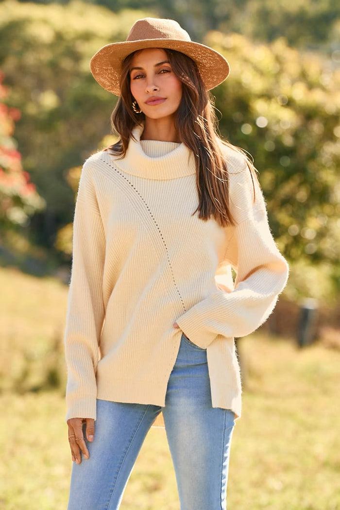 grace karin Casual Loose Knit Turtleneck Sweater Tops