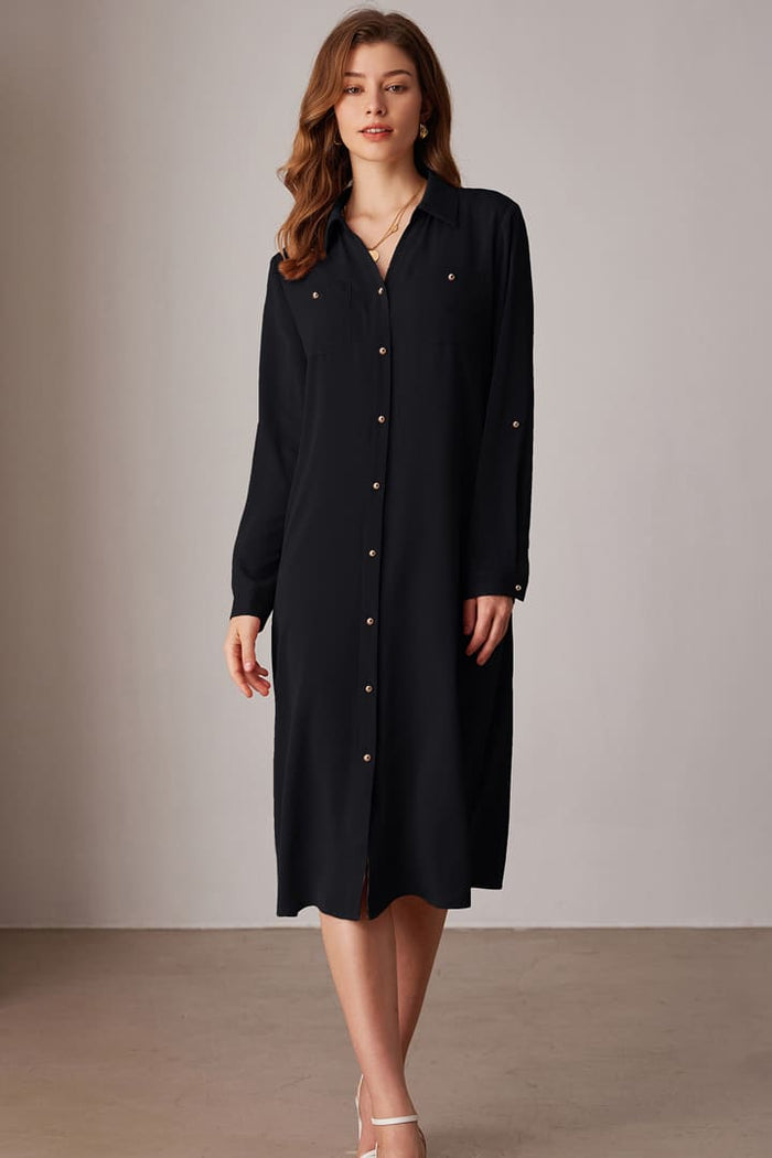 Grace Karin Casual Loose Tie Long Sleeve Button Down Shirt Midi Dresses