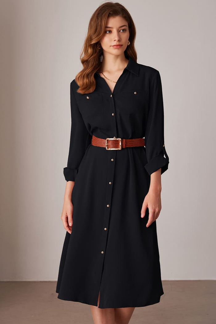 grace karin Casual Loose Tie Long Sleeve Button Down Shirt Midi Dresses