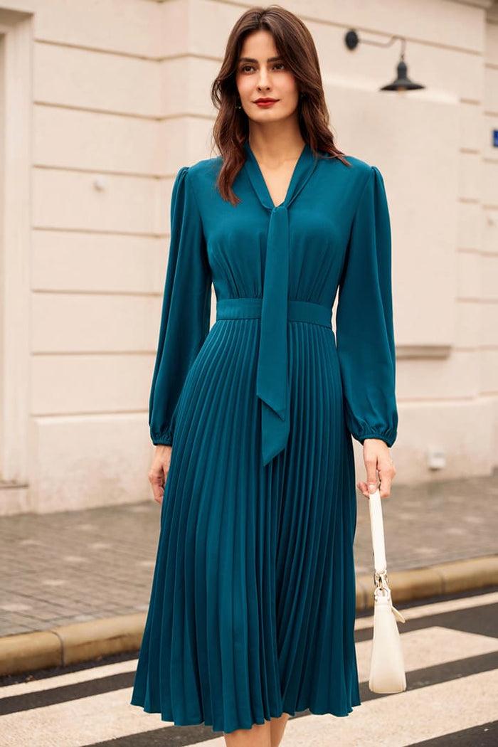 Grace Karin Casual Pleated Flowy Long Sleeve Midi Dresses