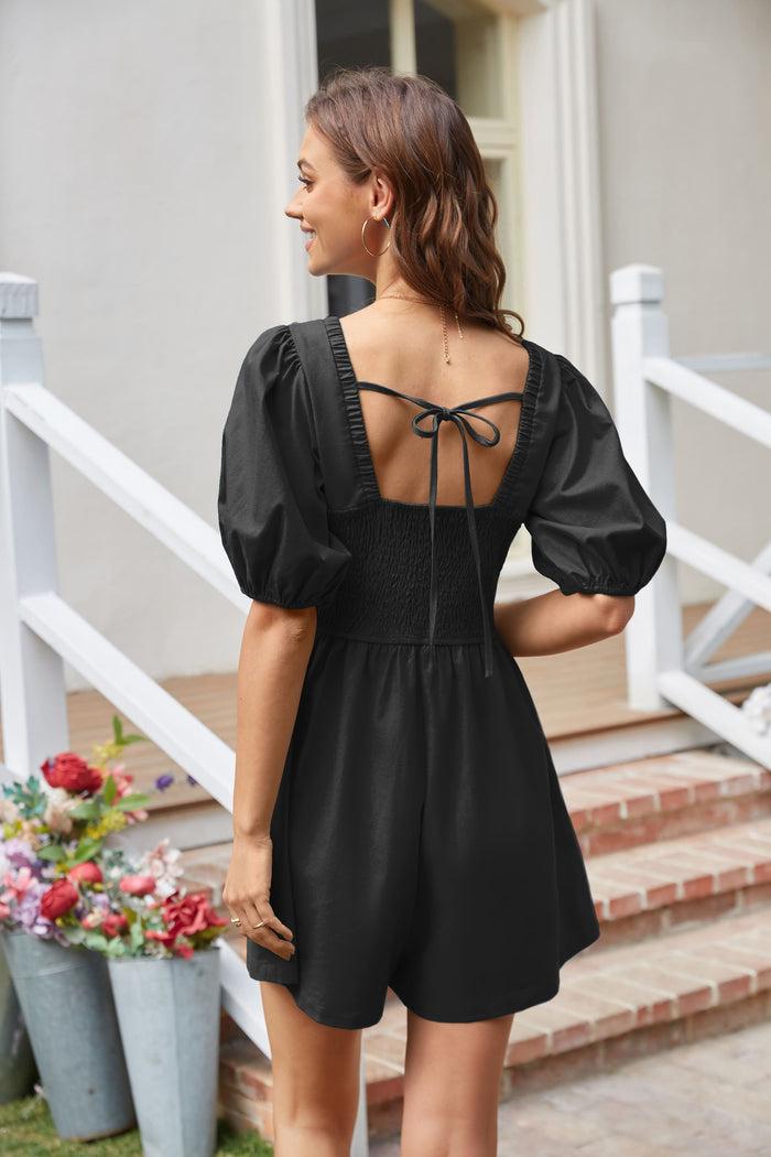 Grace Karin Casual Short Sleeve Wide Leg Romper - Black