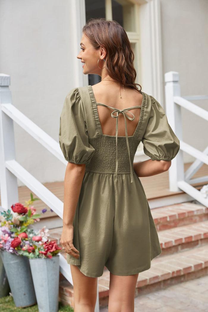 Grace Karin Casual Short Sleeve Wide Leg Romper - Green
