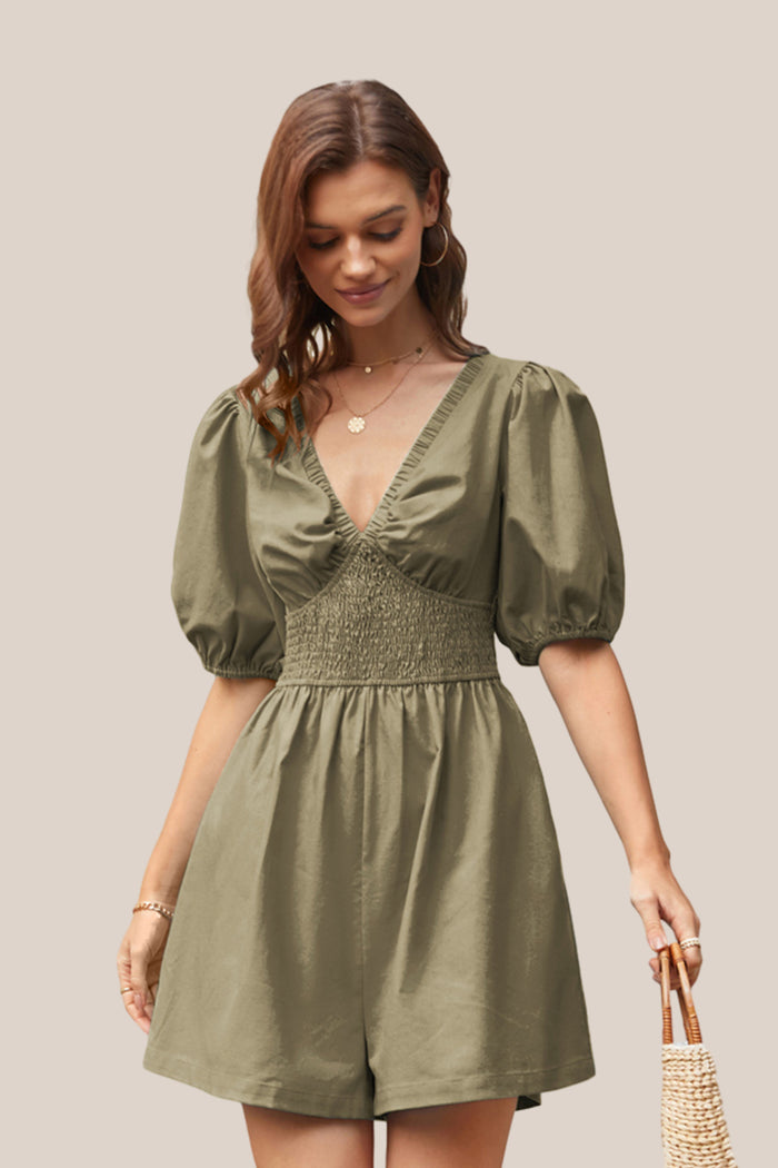 Grace Karin Casual Short Sleeve Wide Leg Romper - Green