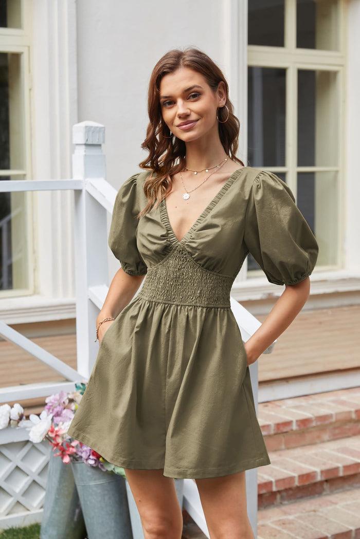 grace karin Casual Short Sleeve Wide Leg Romper - Green