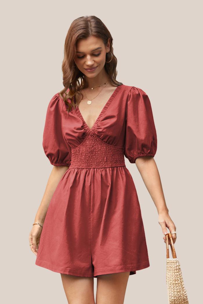 Grace Karin Casual Short Sleeve Wide Leg Romper - Red