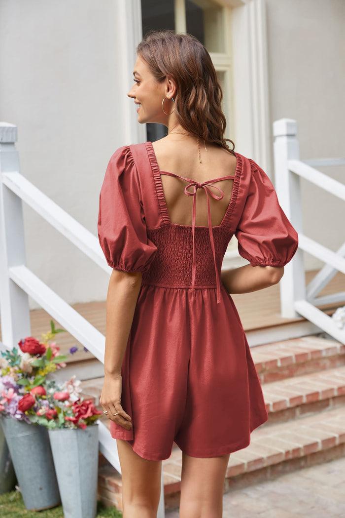 Grace Karin Casual Short Sleeve Wide Leg Romper - Red